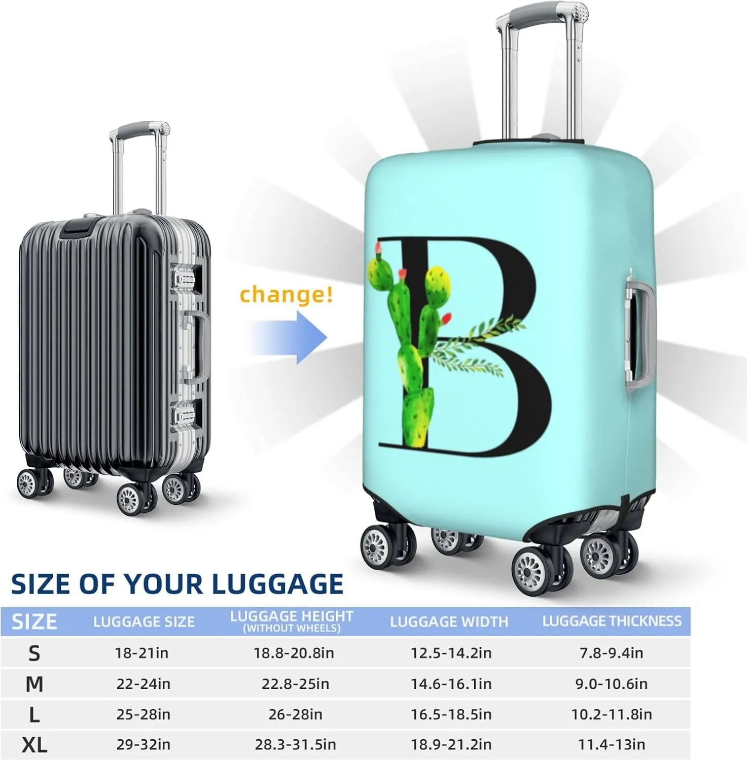 Luggage Cover Plant Letter B Blue Suitcase Protector fits 18-32inch Suitcase Cover Washable Dustproof with Concealed Zipper for Wheeled Suitcase LC215