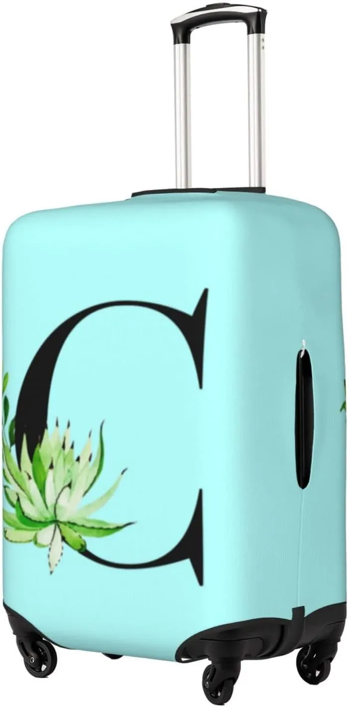 Luggage Cover Plant Letter C Blue Suitcase Protector fits 18-32inch Suitcase Cover Washable Dustproof with Concealed Zipper for Wheeled Suitcase LC219
