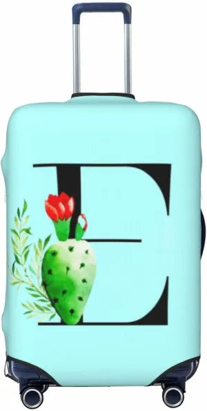 Luggage Cover Plant Letter E Blue Suitcase Protector fits 18-32inch Suitcase Cover Washable Dustproof with Concealed Zipper for Wheeled Suitcase LC227