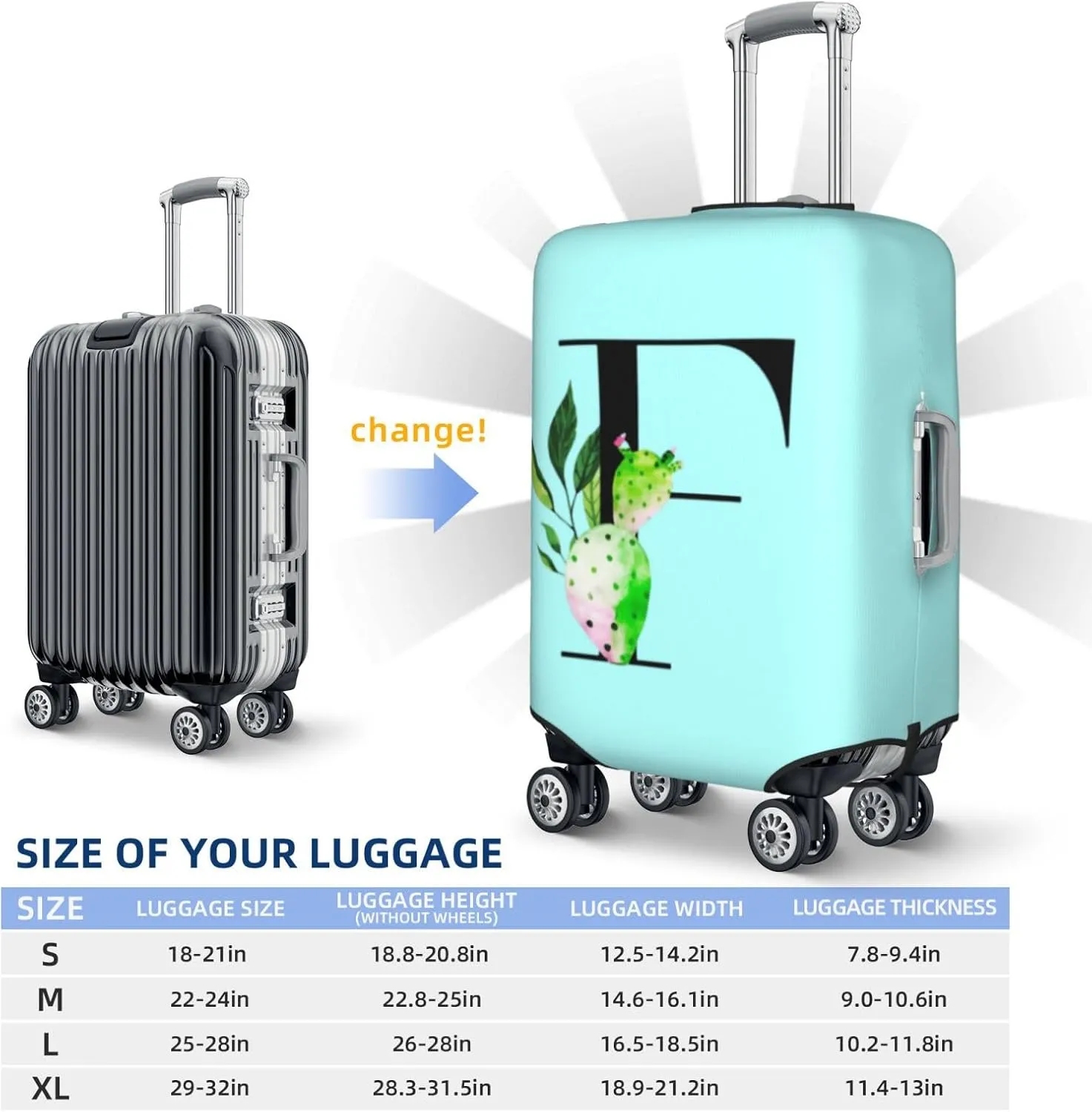 Luggage Cover Plant Letter F Blue Suitcase Protector fits 18-32inch Suitcase Cover Washable Dustproof with Concealed Zipper for Wheeled Suitcase LC231