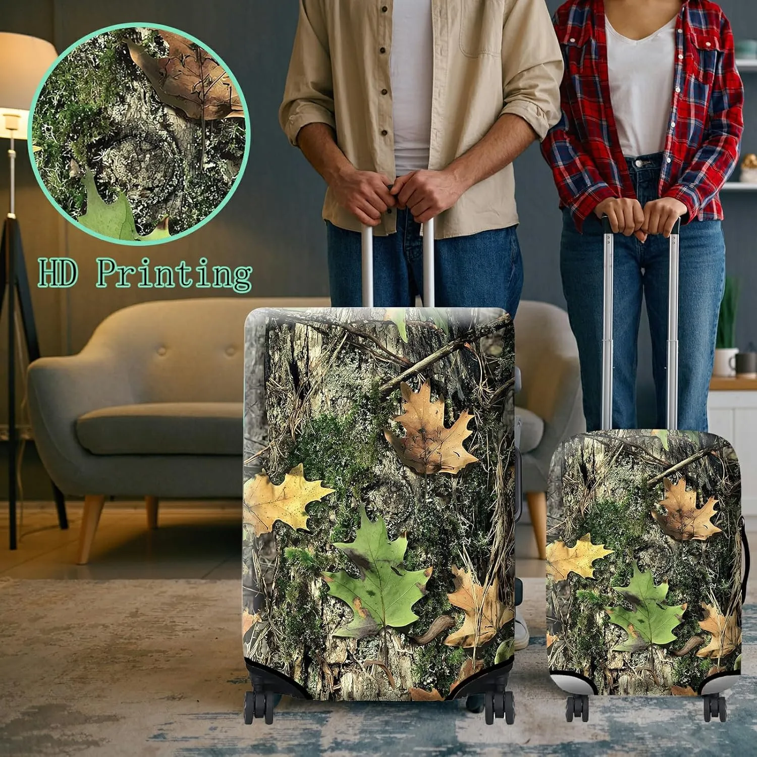 Luggage Cover Plus - Camo Tree Travel Suitcase Cover for 18-20 inch Luggage (S) with Concealed Zipper, Washable Elastic Cloth, Dustproof, Anti-Scratch