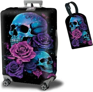 Luggage Cover Suitcase Protector Plus 1 Luggage Tag, Sugar Skull Rose Travel Suitcase Cover Suitable for 22-25 inch Luggage (M) with Concealed Zipper Washable Elastic Cloth Dustproof Anti-Scratch