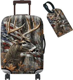 Luggage Cover Suitcase Protector   Tag, Camo Deer Flag Travel Suitcase Cover for 20 inch Luggage (S) with Concealed Zipper Washable Elastic Cloth Dustproof Anti-Scratch