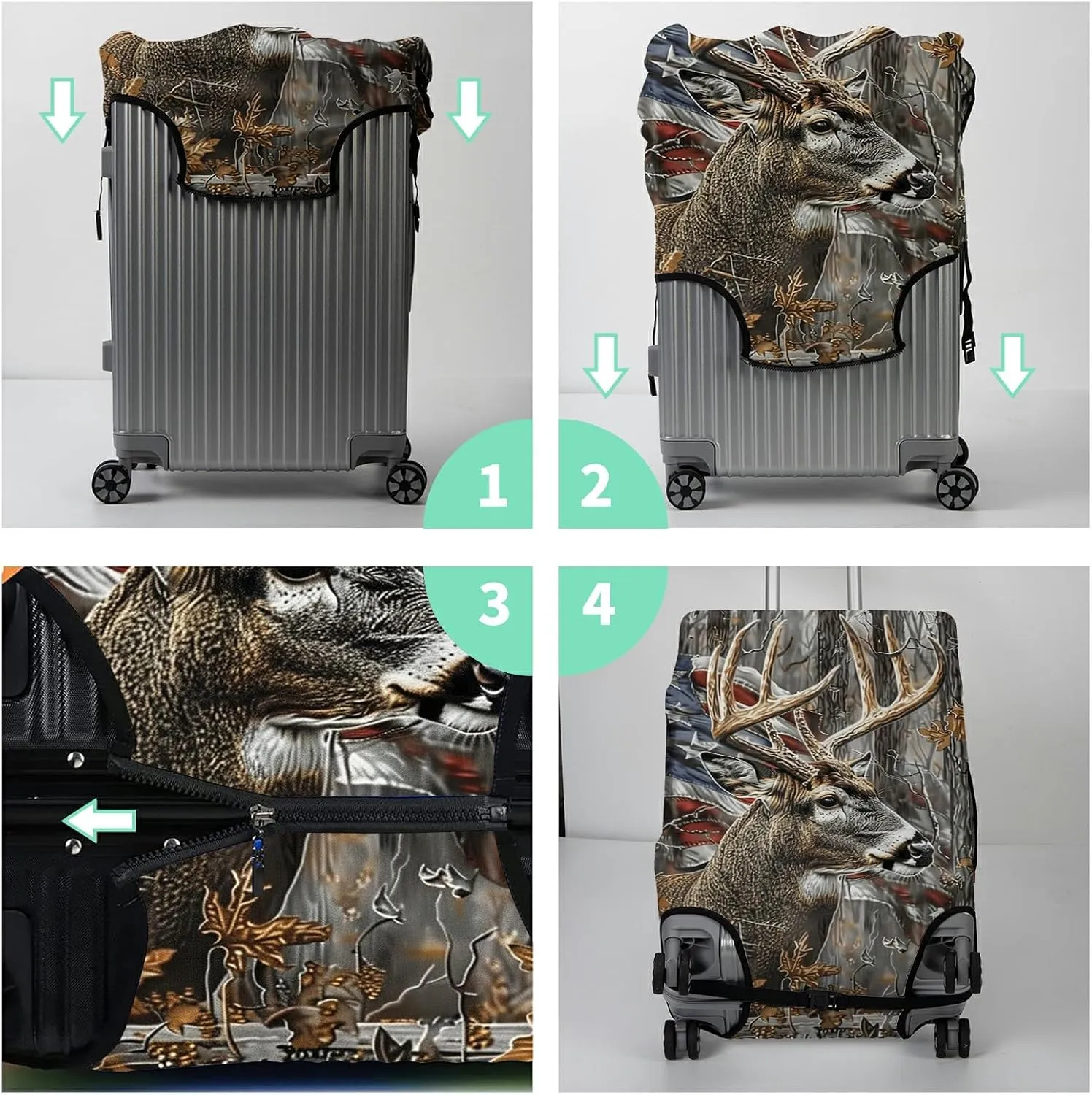Luggage Cover Suitcase Protector   Tag, Camo Deer Flag Travel Suitcase Cover for 20 inch Luggage (S) with Concealed Zipper Washable Elastic Cloth Dustproof Anti-Scratch