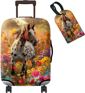 Luggage Cover Suitcase Protector   Tag, Spotted Horse Garden Travel Suitcase Cover for 18-20 inch Luggage (S) with Concealed Zipper, Washable Elastic Cloth, Dustproof, Anti-Scratch