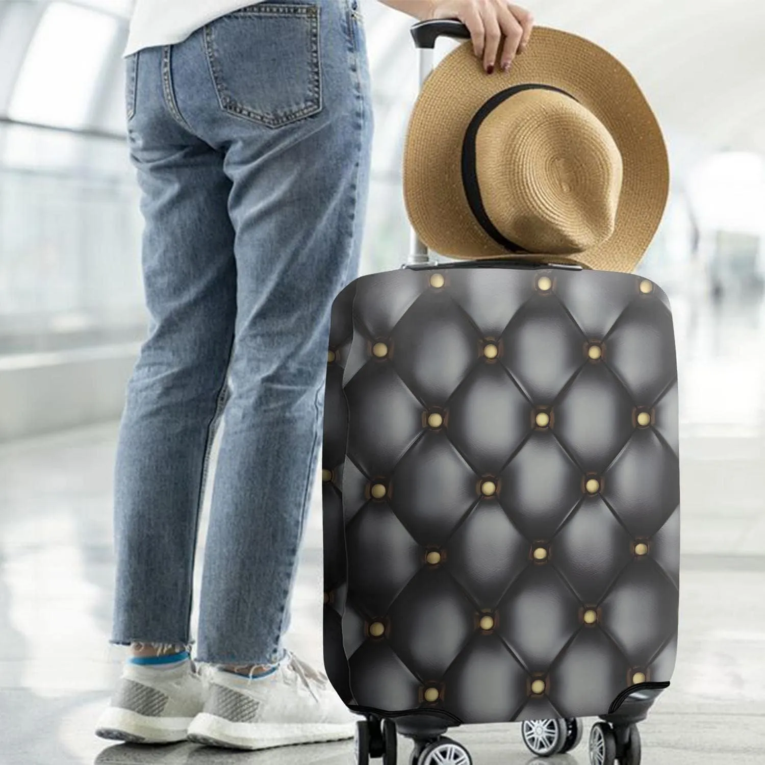 Luggage Cover Suitcase Spandex Leather Print Trolley Cases Protector Cover Fit 22-24 Inch Luggage