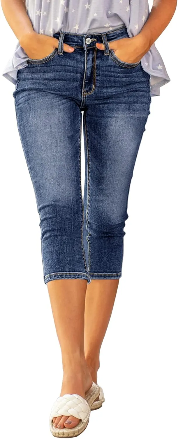 luvamia Womens Capri Jeans for Women High Waisted Skinny Ripped Jean Denim Pants
