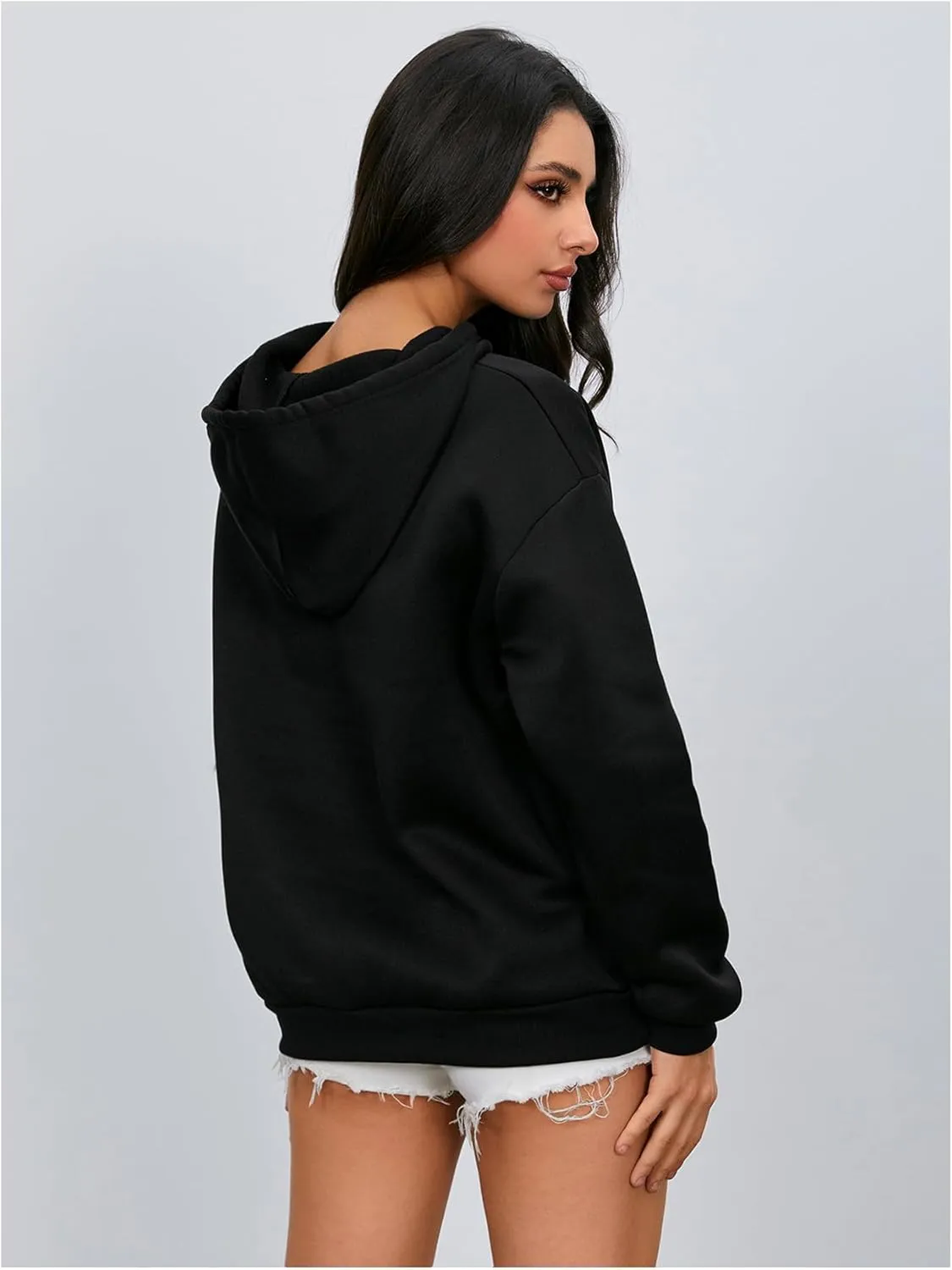 MakeMeChic Women's Bow Printed Hooded Sweatshirt Long Sleeve Fall Pullover Hoodie with Pocket