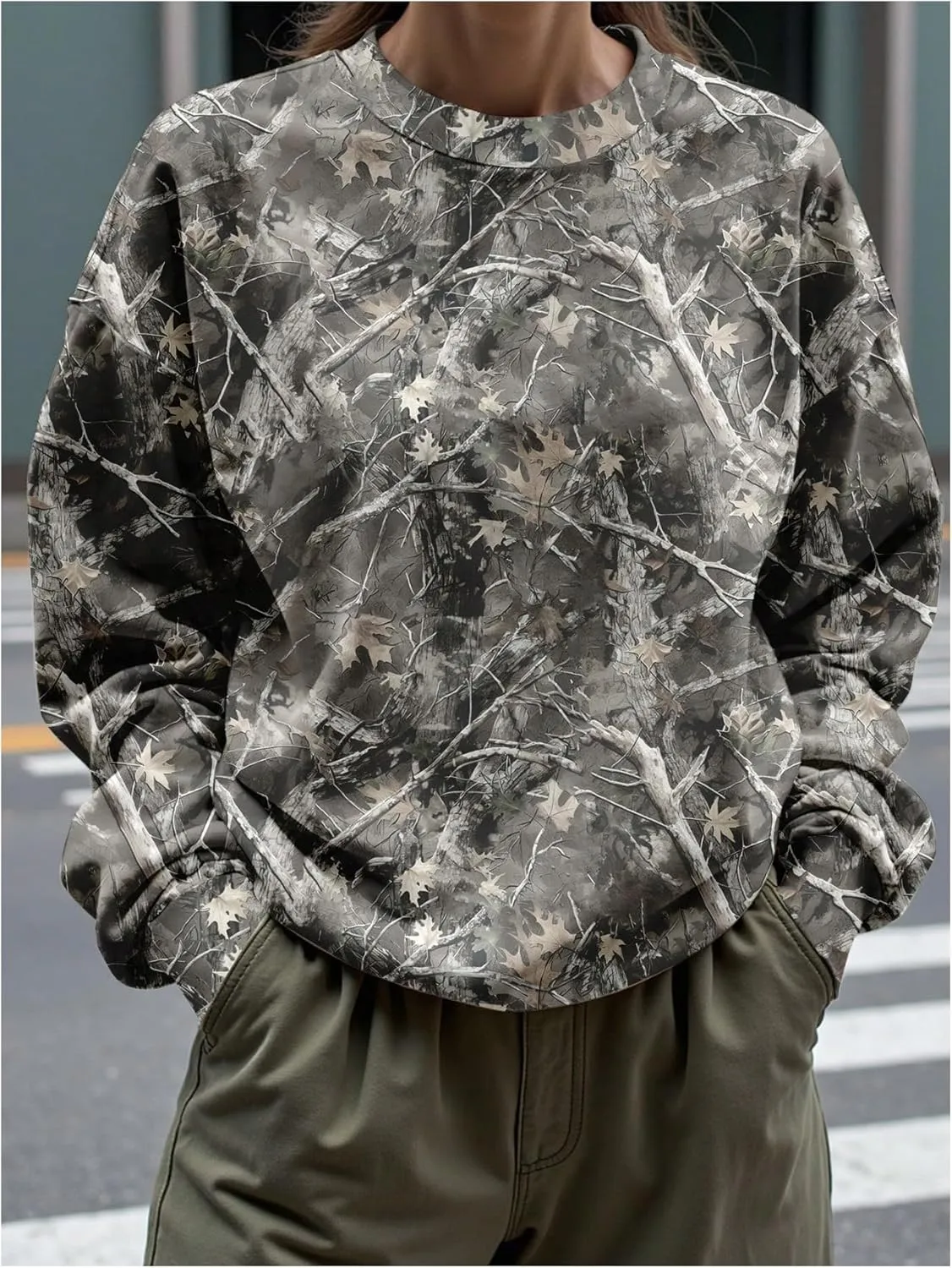 MakeMeChic Women's Camo Sweatshirt Graphic Crew Neck Long Sleeve Drop Shoulder Oversized Pullover Top