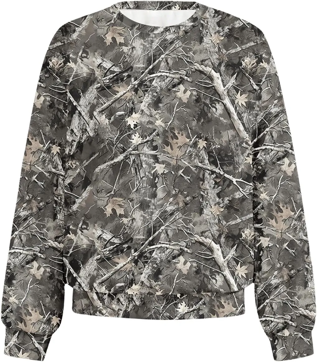 MakeMeChic Women's Camo Sweatshirt Graphic Crew Neck Long Sleeve Drop Shoulder Oversized Pullover Top