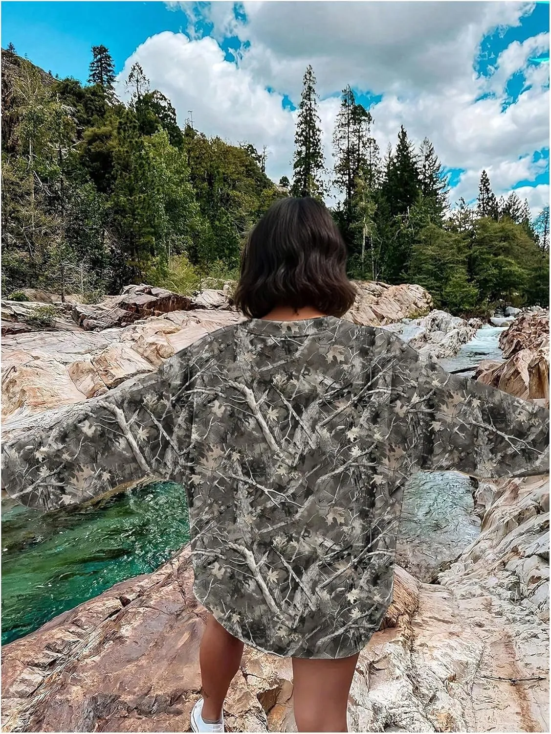 MakeMeChic Women's Camo Sweatshirt Graphic Crew Neck Long Sleeve Drop Shoulder Oversized Pullover Top