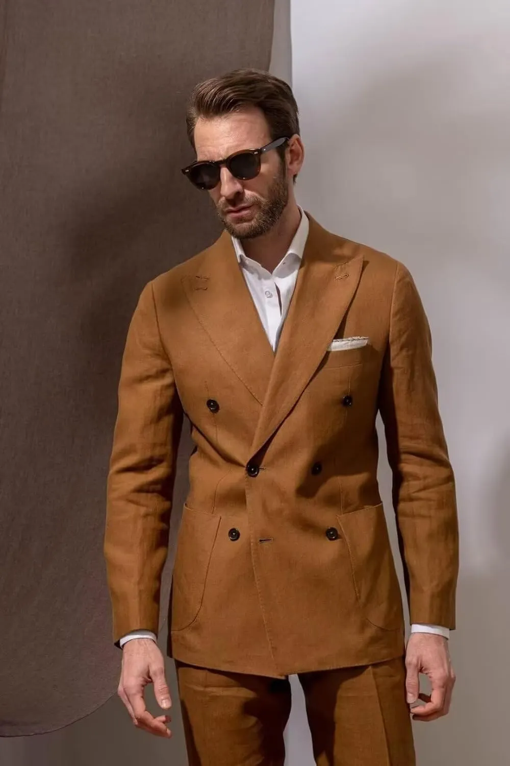 Men Double Breasted Linen Suits 2 Piece Suits for Men Summer Wedding Regular Fit Big and Tall Lightweight