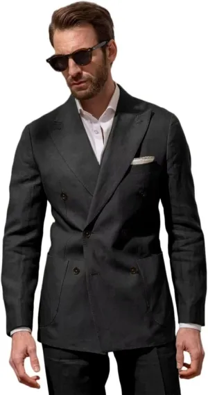 Men Double Breasted Linen Suits 2 Piece Suits for Men Summer Wedding Regular Fit Big and Tall Lightweight