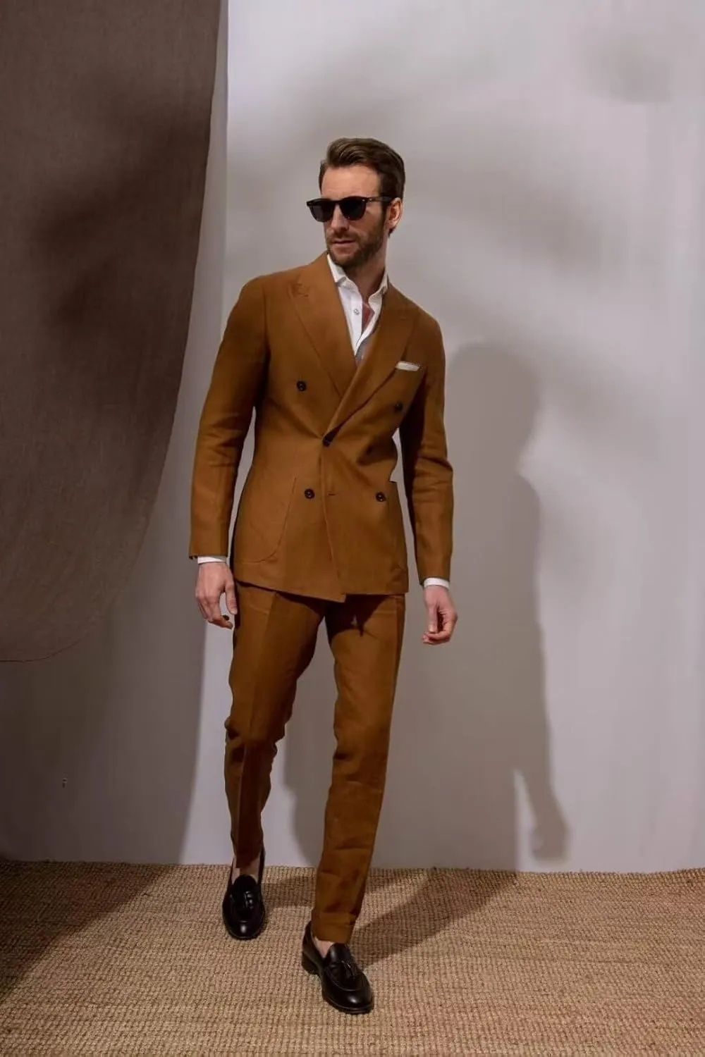 Men Double Breasted Linen Suits 2 Piece Suits for Men Summer Wedding Regular Fit Big and Tall Lightweight