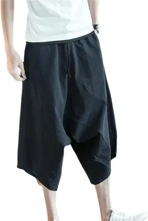 Men Harajuku Harem Pants Mens Summer Cotton Linen Joggers Pants Male Chinese Style Soild Color Calf-Lenght Trousers