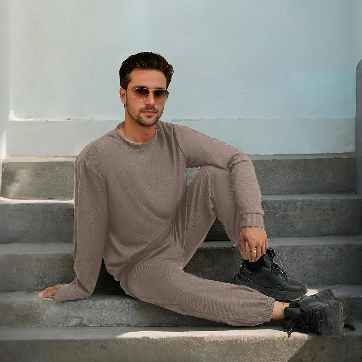 Men Tracksuit 2 Piece Long Sleeve Pullover Outfits Casual Sweatshirt & Jogging Sport Suit Sets with Pockets