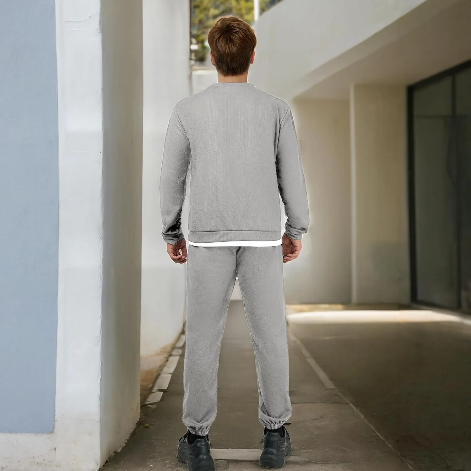 Men Tracksuit 2 Piece Long Sleeve Pullover Outfits Casual Sweatshirt & Jogging Sport Suit Sets with Pockets