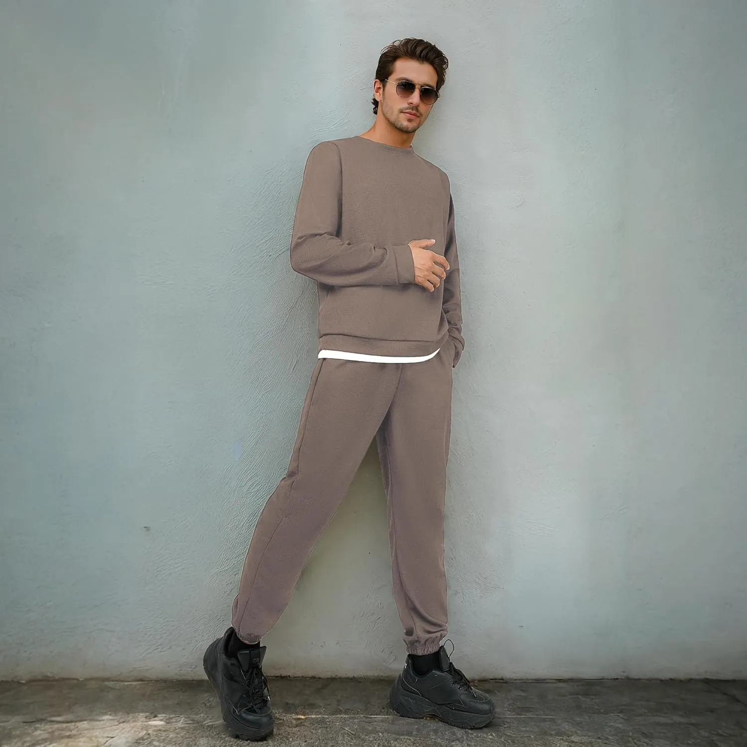 Men Tracksuit 2 Piece Long Sleeve Pullover Outfits Casual Sweatshirt & Jogging Sport Suit Sets with Pockets