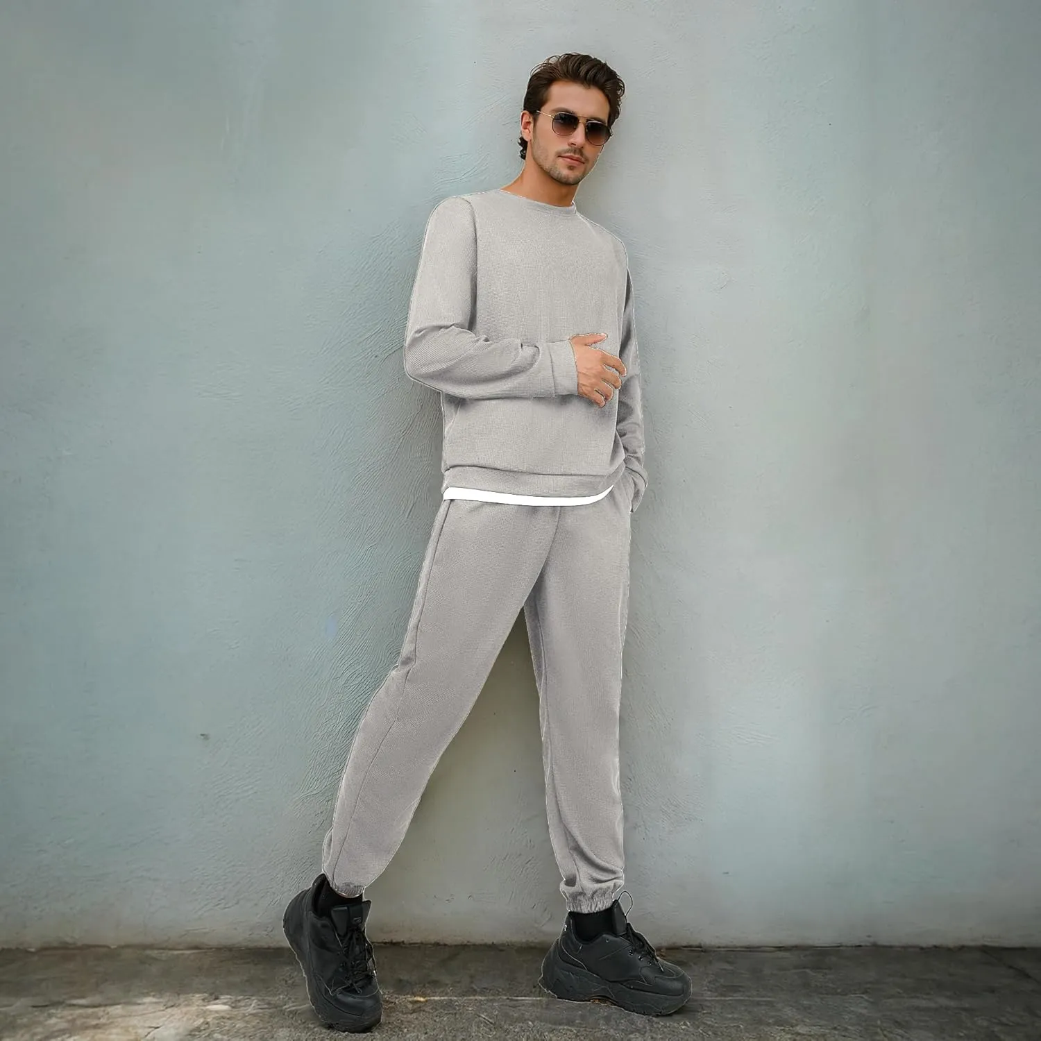 Men Tracksuit 2 Piece Long Sleeve Pullover Outfits Casual Sweatshirt & Jogging Sport Suit Sets with Pockets