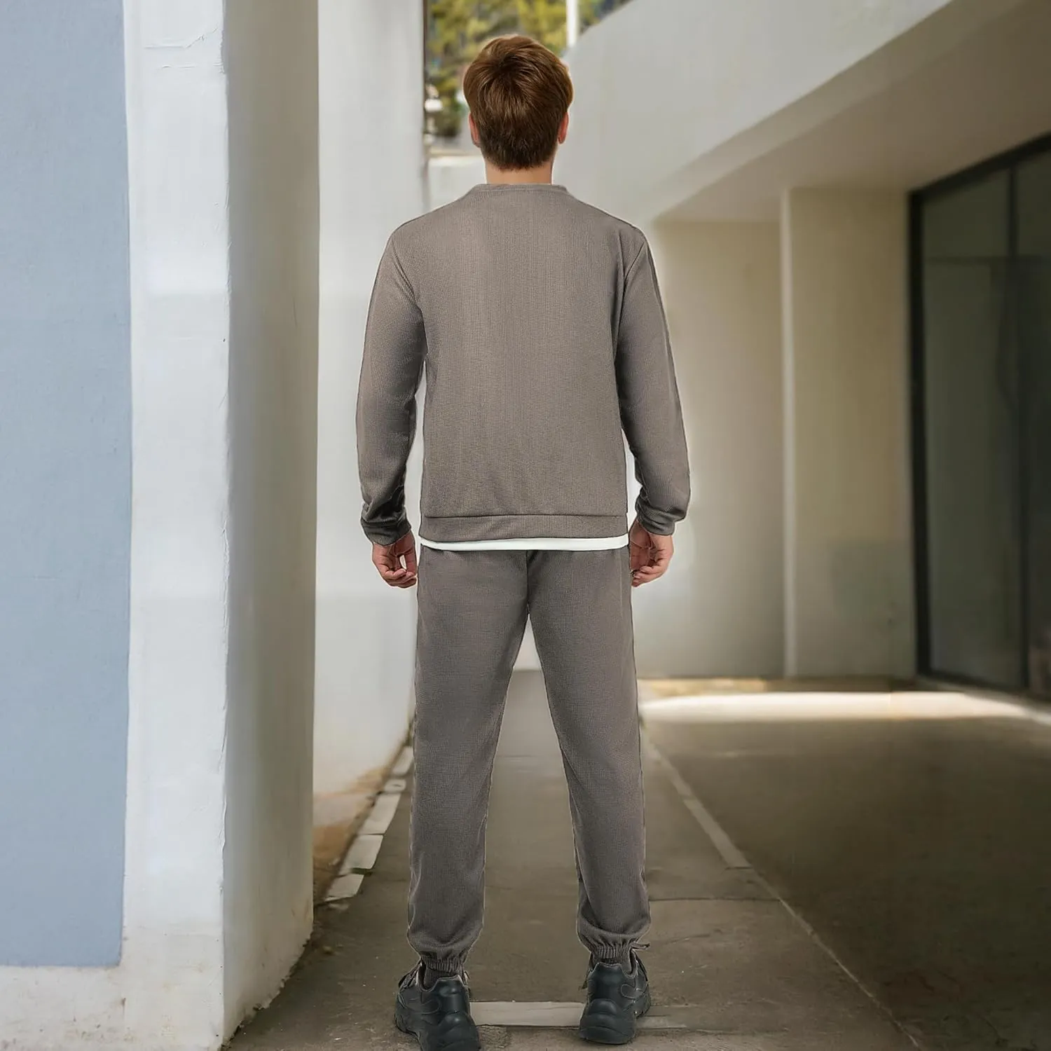 Men Tracksuit 2 Piece Long Sleeve Pullover Outfits Casual Sweatshirt & Jogging Sport Suit Sets with Pockets