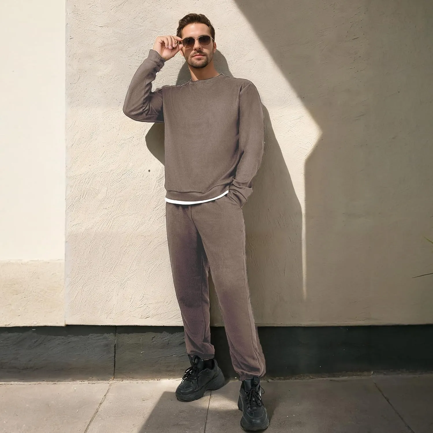 Men Tracksuit 2 Piece Long Sleeve Pullover Outfits Casual Sweatshirt & Jogging Sport Suit Sets with Pockets