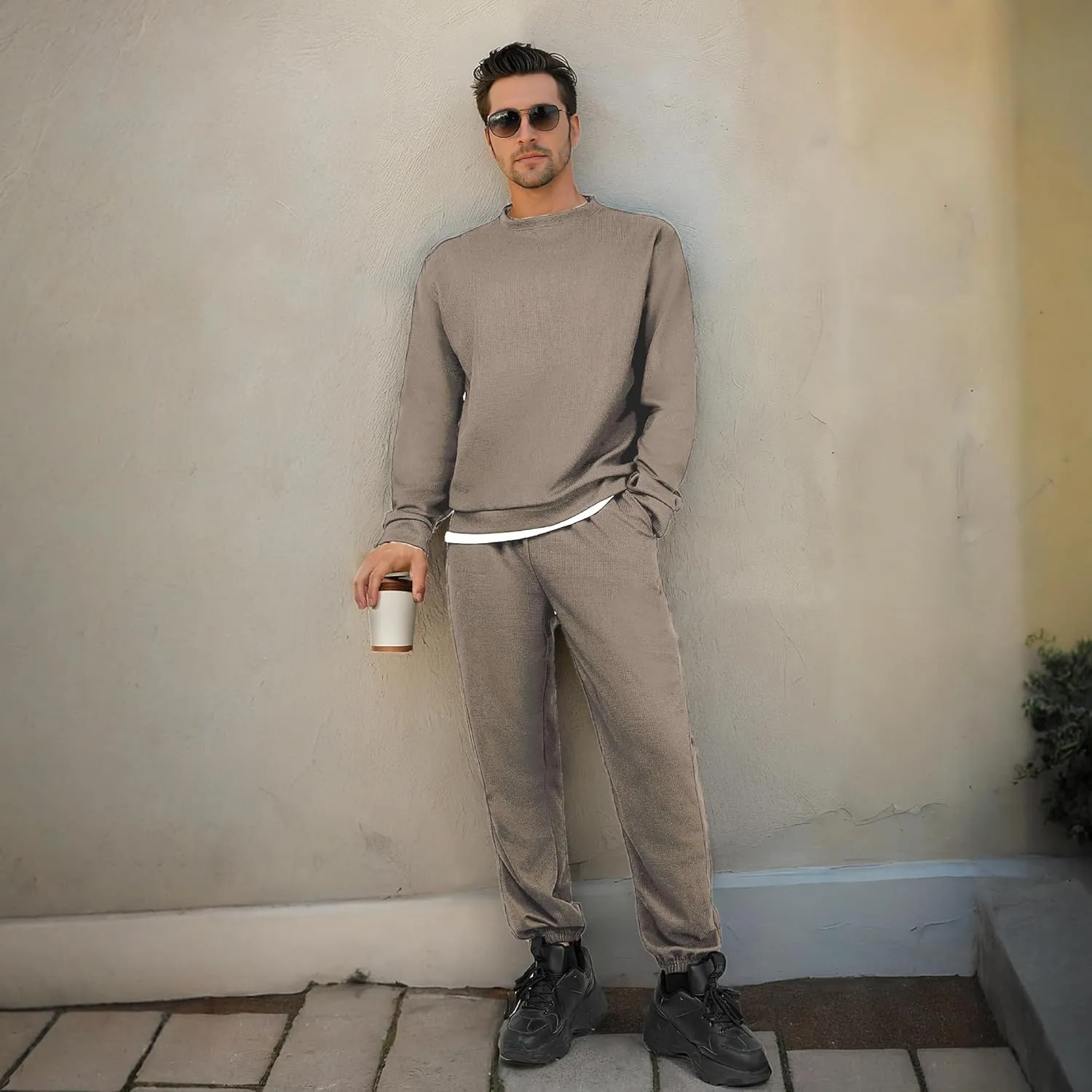Men Tracksuit 2 Piece Long Sleeve Pullover Outfits Casual Sweatshirt & Jogging Sport Suit Sets with Pockets