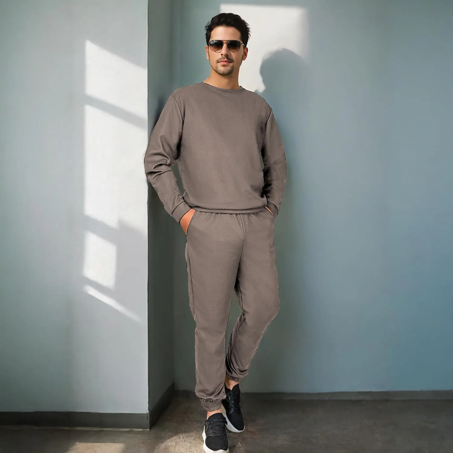 Men Tracksuit 2 Piece Long Sleeve Pullover Outfits Casual Sweatshirt & Jogging Sport Suit Sets with Pockets
