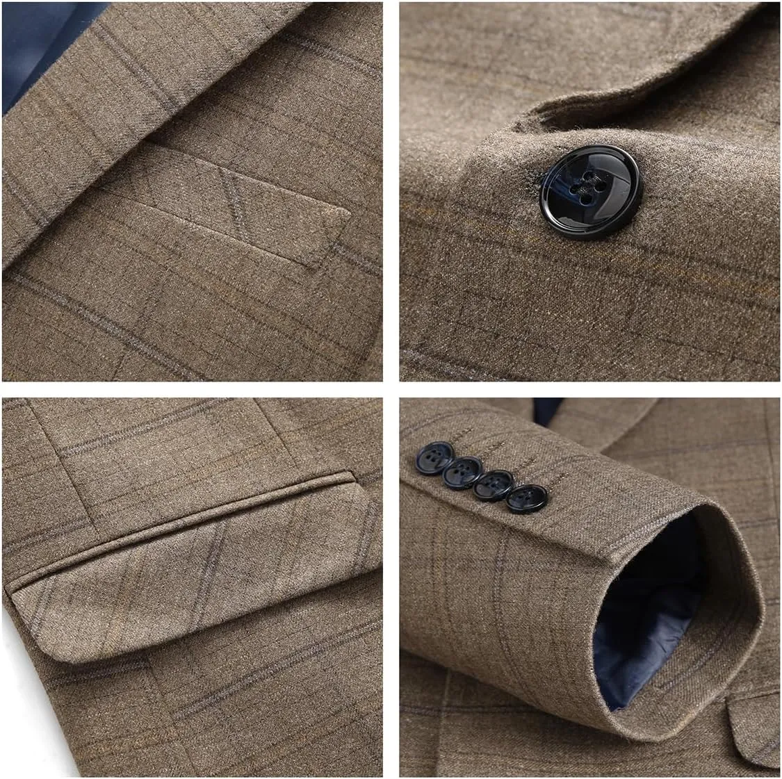 Mens 3 Piece Suits Slim Fit Tweed Suit Plaid Slim Fit Suits for Men One Button Suit Tuxedo Set