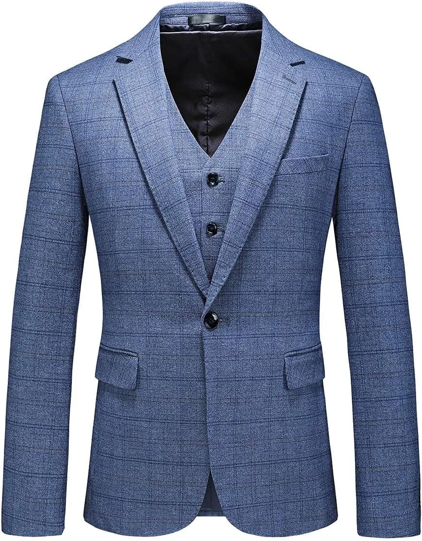 Mens 3 Piece Suits Slim Fit Tweed Suit Plaid Slim Fit Suits for Men One Button Suit Tuxedo Set
