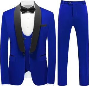 Mens 3 Piece Velvet Slim Fit Suit Tuxedo Suits Shawl Collar One Button Wedding Dinner Prom Jacket Vest Pants Suit Set