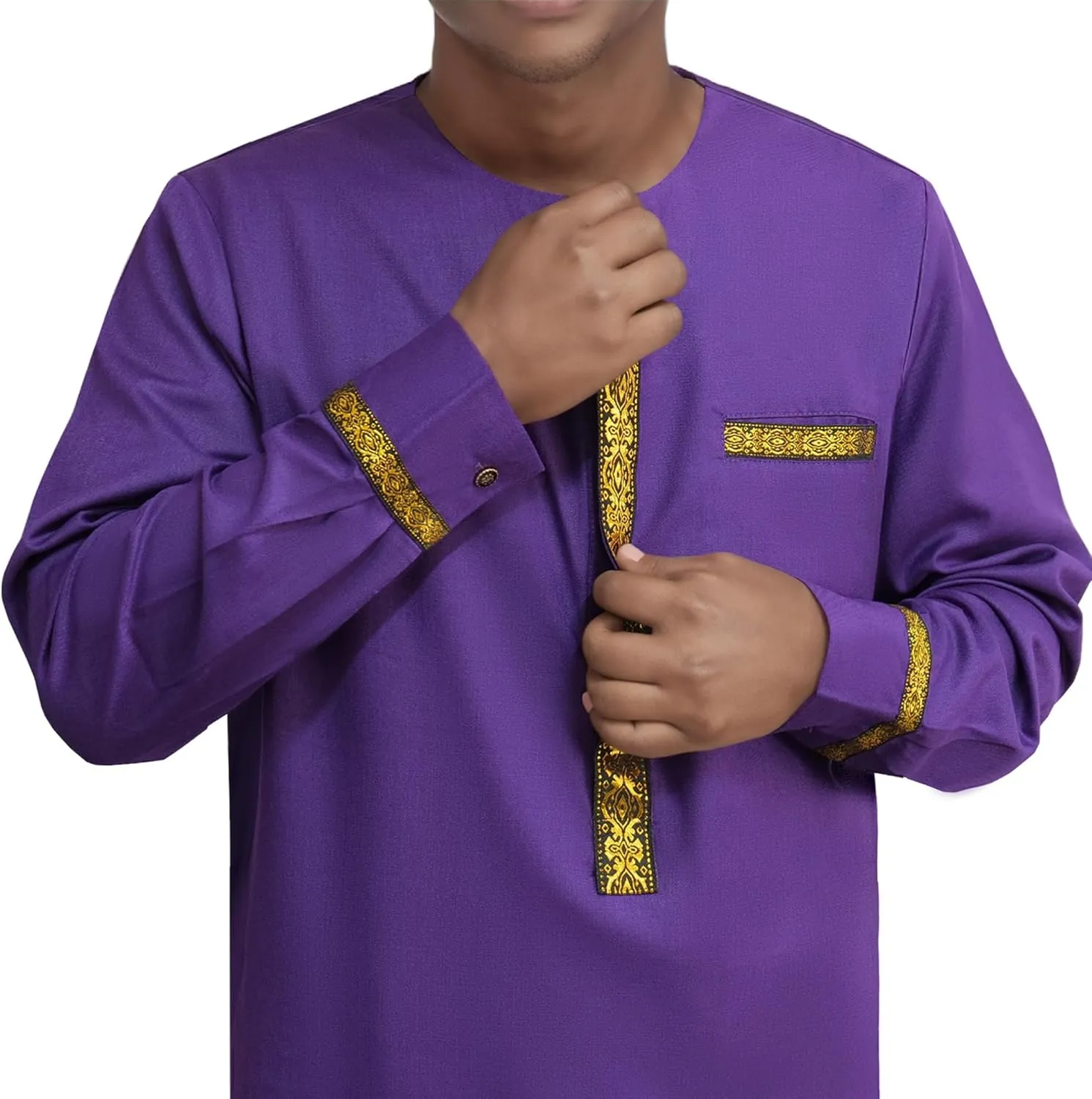 Men's African Dashiki Formal Suit Long Sleeve Shirt and Pant Two Piece Set Traditional Tribal Outfits