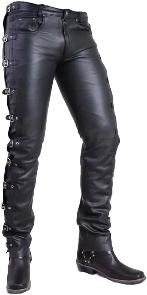 Men's Casual Motorcycle & Cowboy Western Traditional Native American Leather Fashion Pant