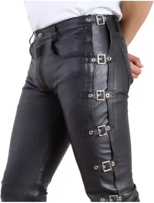 Men's Casual Motorcycle & Cowboy Western Traditional Native American Leather Fashion Pant