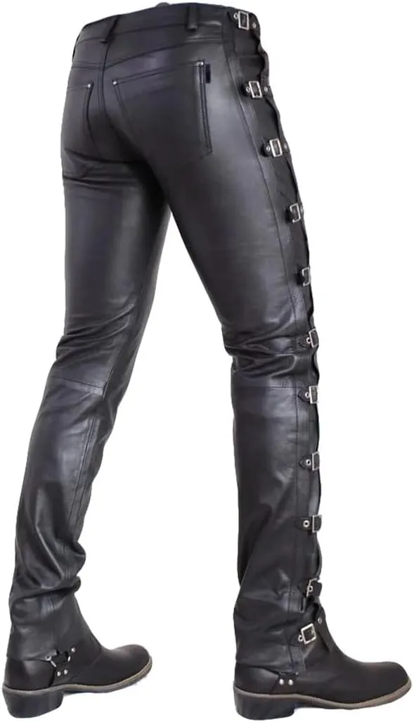 Men's Casual Motorcycle & Cowboy Western Traditional Native American Leather Fashion Pant