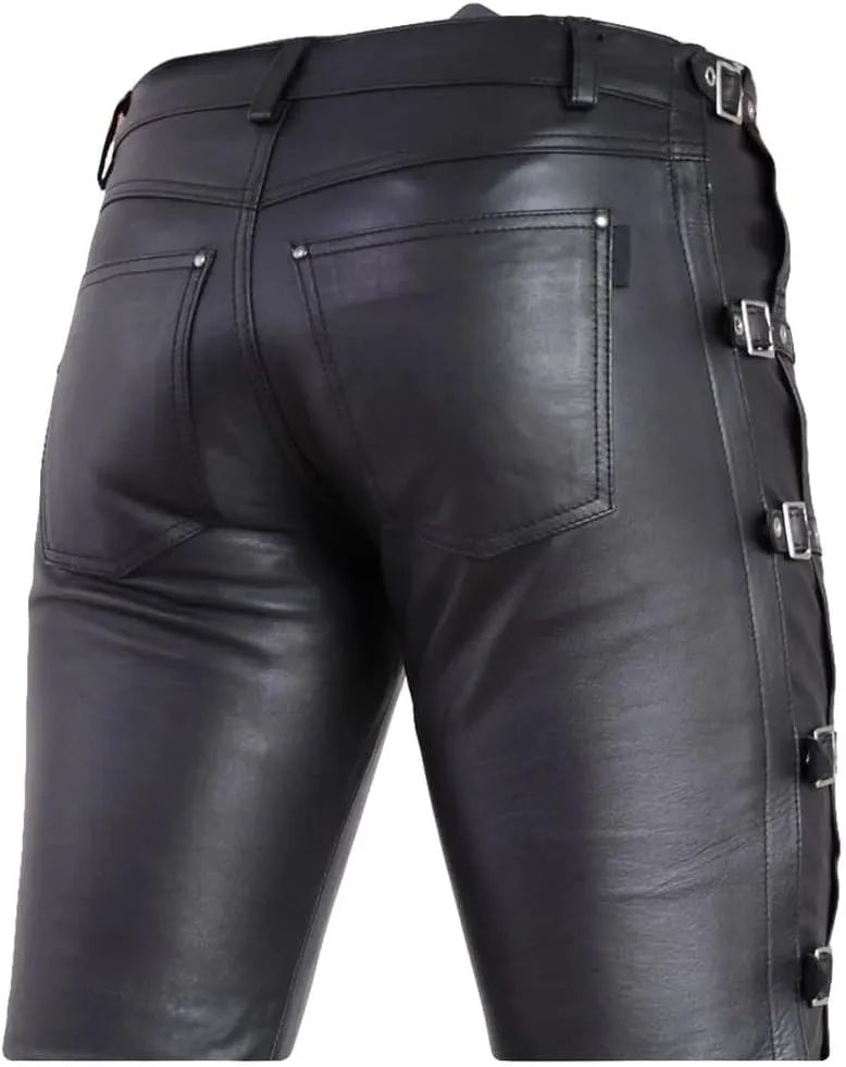 Men's Casual Motorcycle & Cowboy Western Traditional Native American Leather Fashion Pant