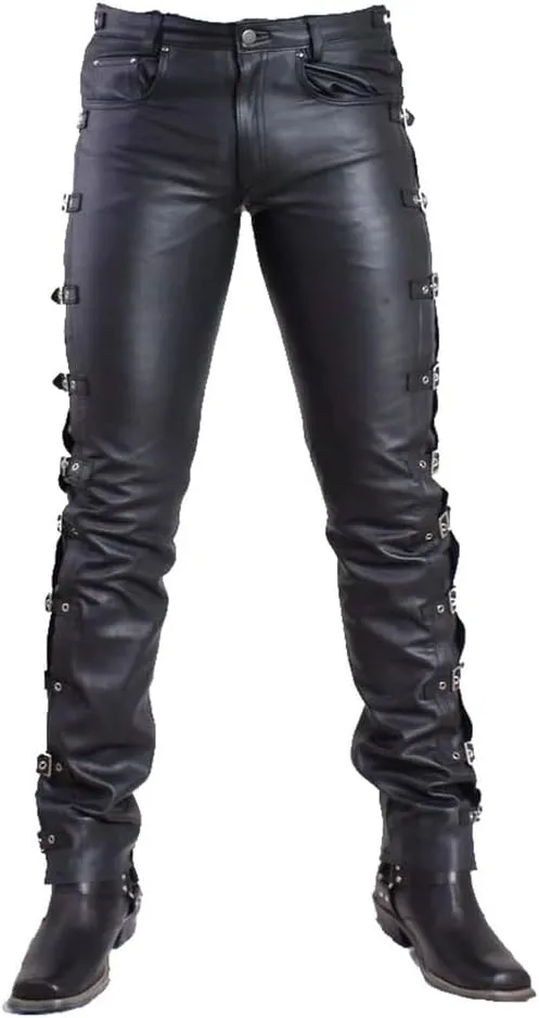 Men's Casual Motorcycle & Cowboy Western Traditional Native American Leather Fashion Pant