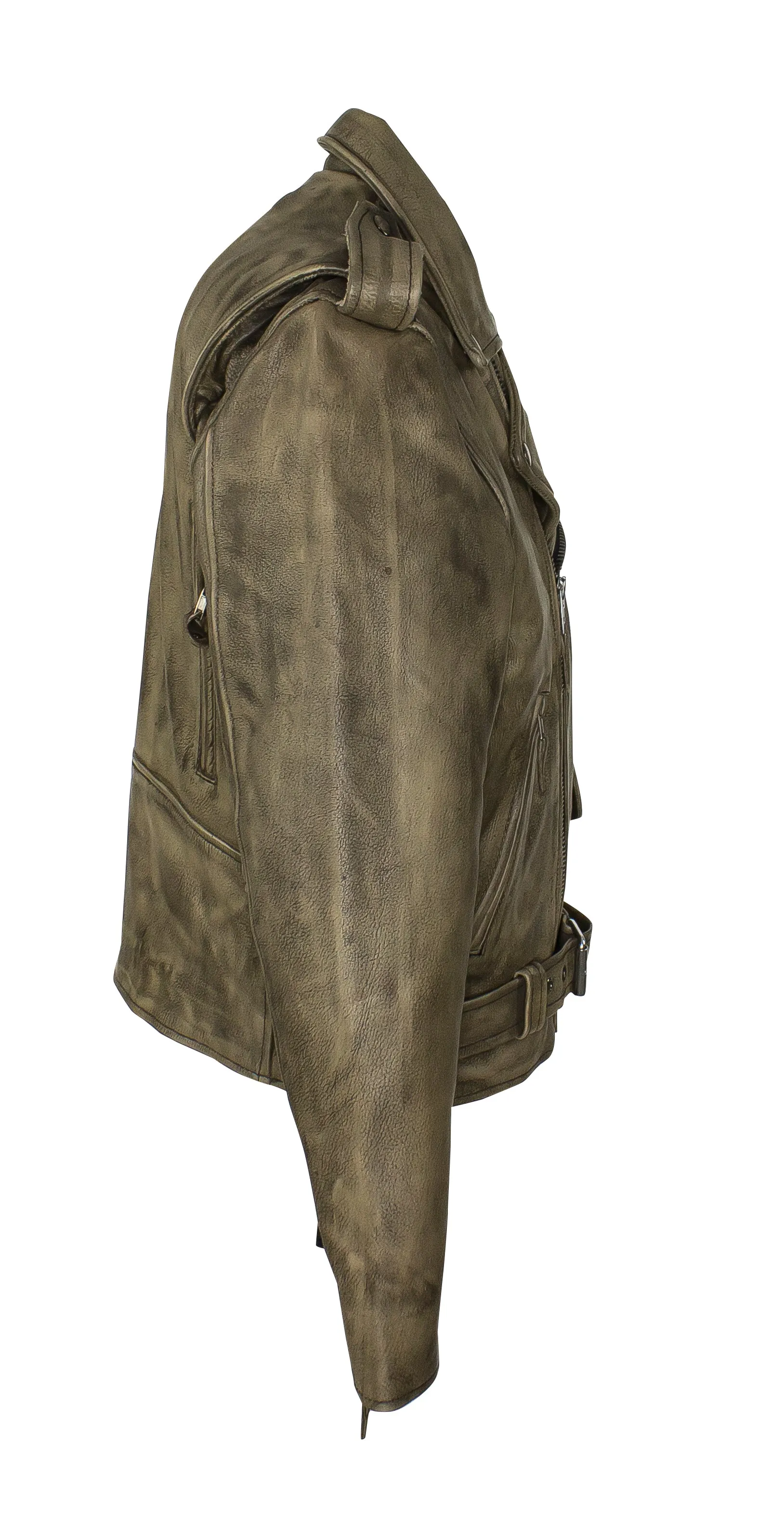 Mens Distressed Brown Leather Motorcycle Jacket With Black Leather Side Laces