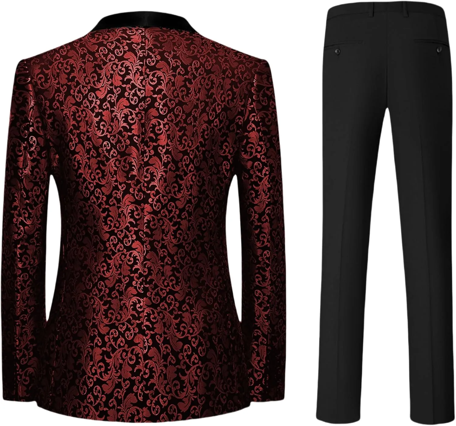 Mens Suit Set 4 Piece Floral Tuxedo for Men Wedding Suit Prom Party Dinner Jacket and Pants Set with Two Bow-Ties