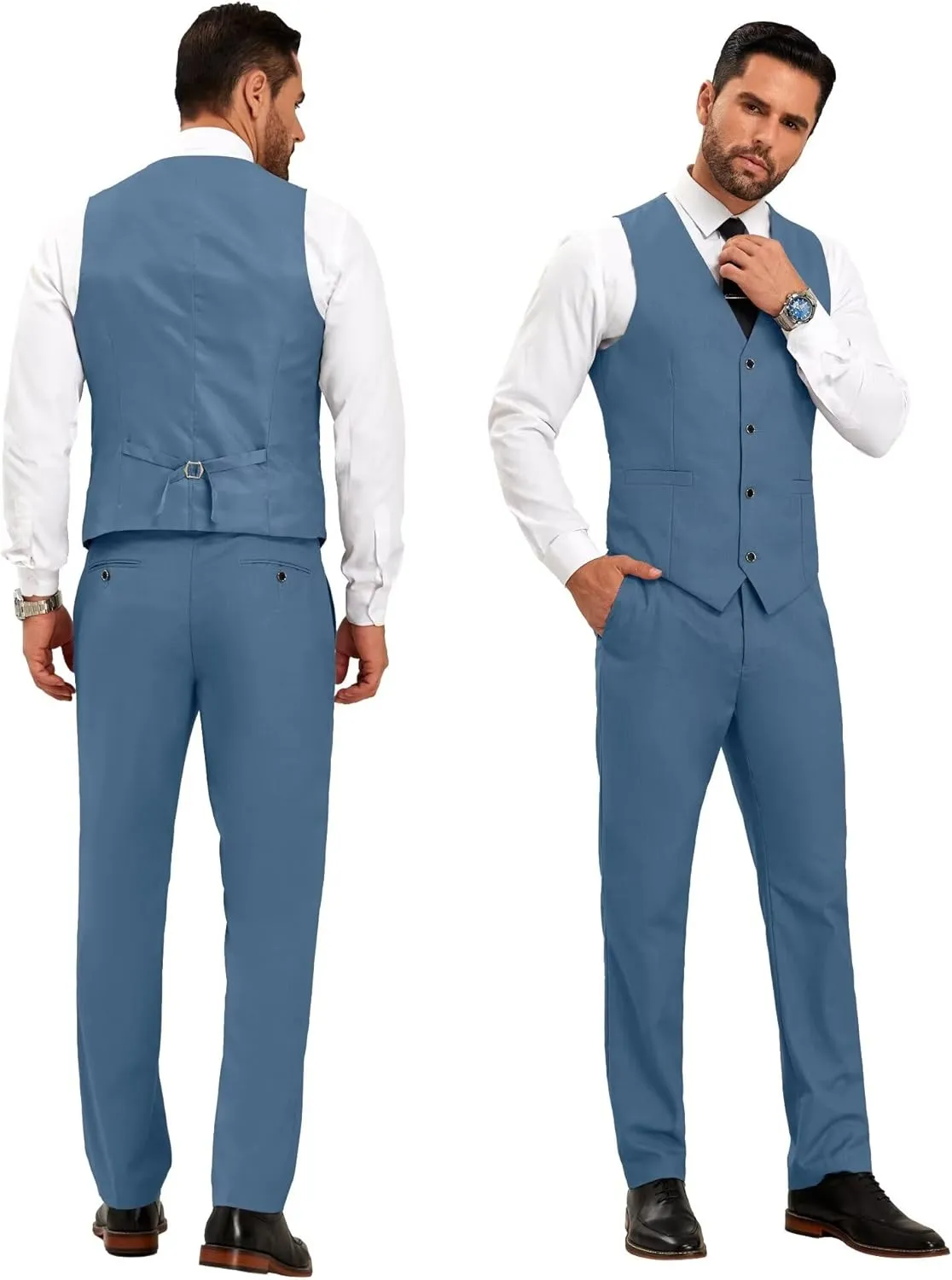 Mens Suit Slim Fit 3 Pieces Suit 1 Button Shawl Lapel Men Suit Blazer Jacket Vest Pants Bow Tie Pocket Square Brooch
