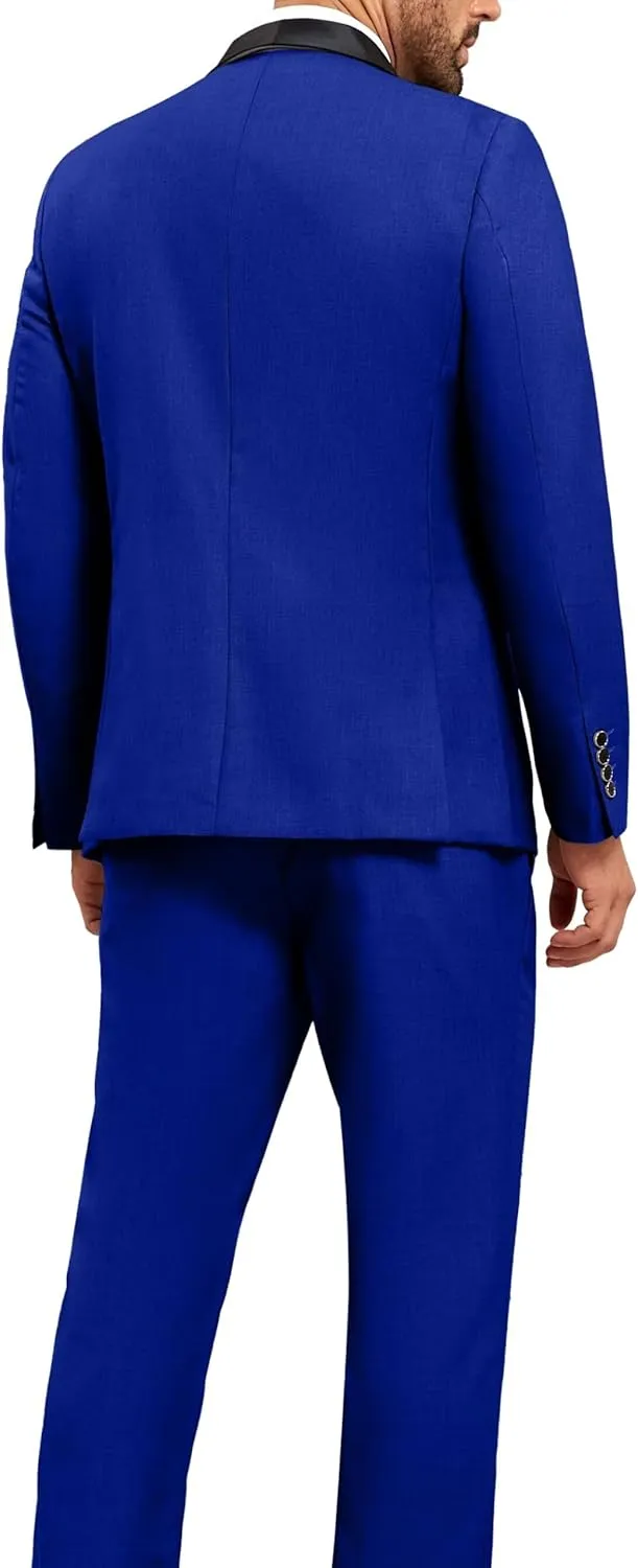 Mens Suit Slim Fit 3 Pieces Suit 1 Button Shawl Lapel Men Suit Blazer Jacket Vest Pants Bow Tie Pocket Square Brooch