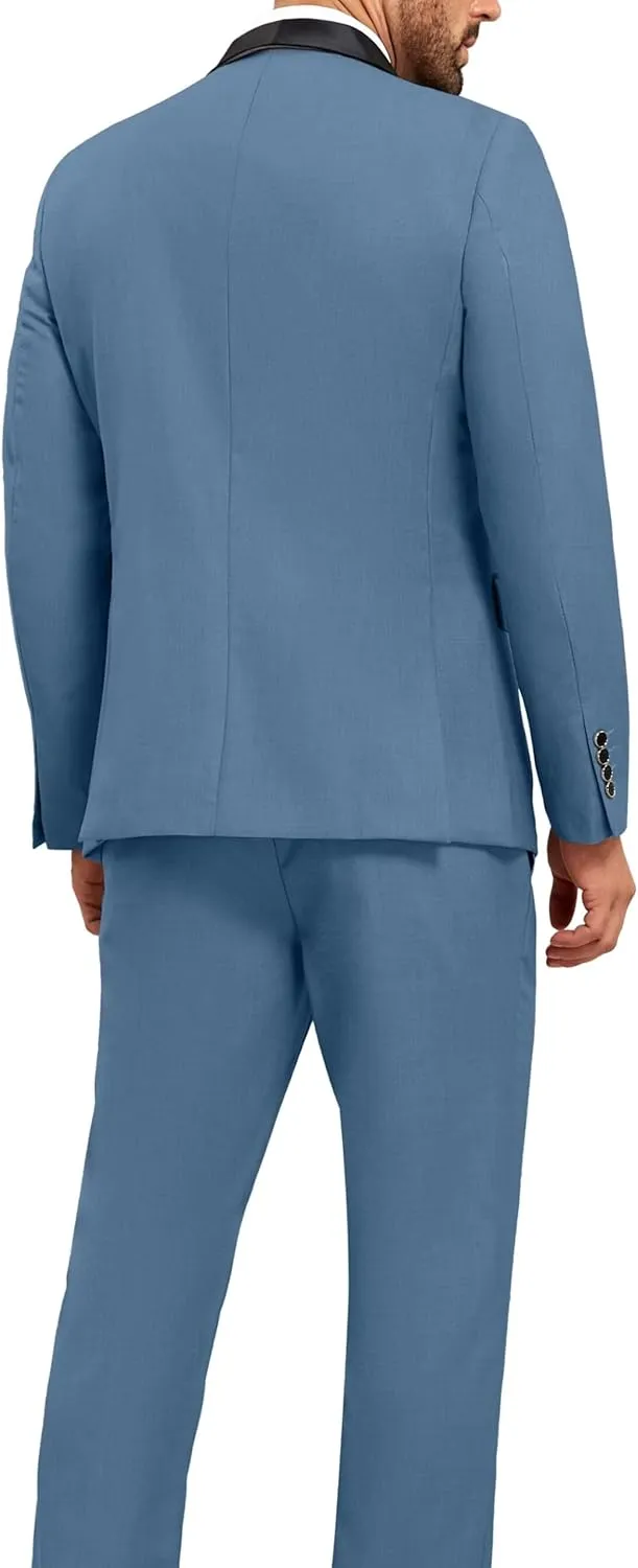 Mens Suit Slim Fit 3 Pieces Suit 1 Button Shawl Lapel Men Suit Blazer Jacket Vest Pants Bow Tie Pocket Square Brooch