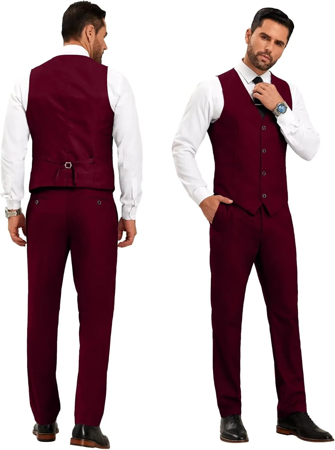 Mens Suit Slim Fit 3 Pieces Suit 1 Button Shawl Lapel Men Suit Blazer Jacket Vest Pants Bow Tie Pocket Square Brooch
