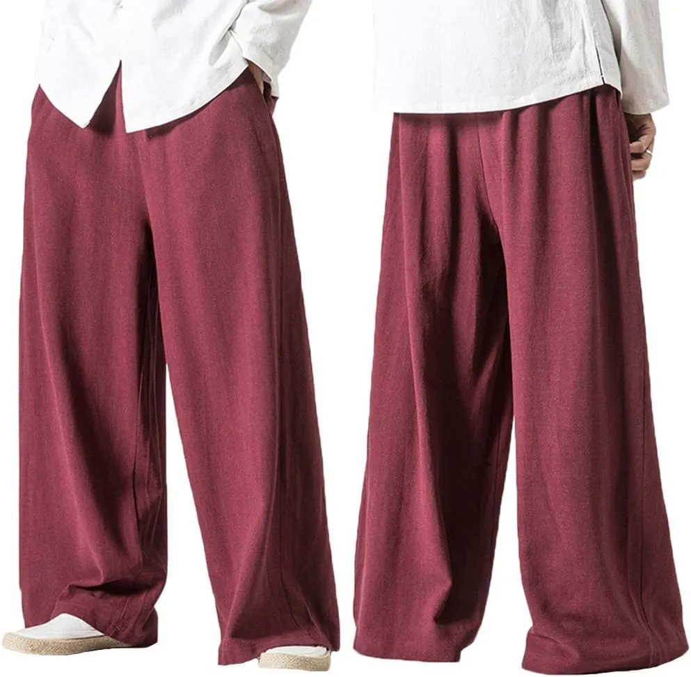 Men's Vintage Cotton Blends Linen Wide Leg Jogging Harem Pants