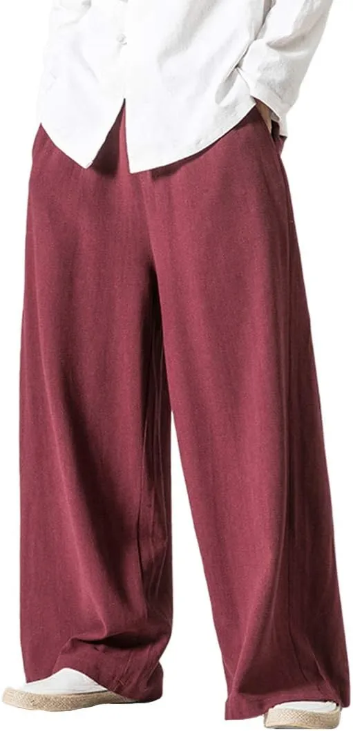 Men's Vintage Cotton Blends Linen Wide Leg Jogging Harem Pants