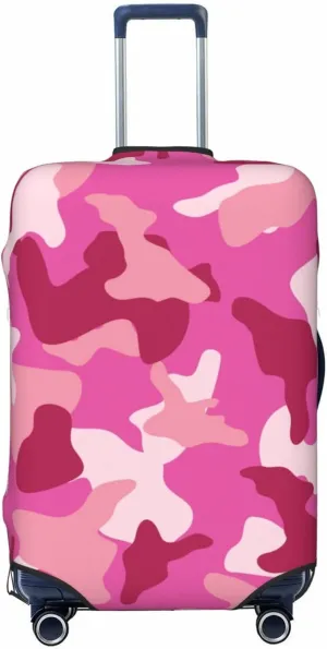 Military Camouflage Luggage Suitcase Covers Elastic Washable Pink Camo Luggage Protector Travel Suitcase Protective Cover For Kid And Adult, M (Fit 22-24 Inch Luggage)