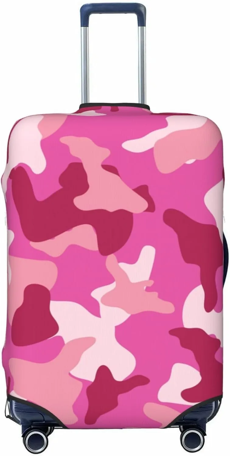 Military Camouflage Luggage Suitcase Covers Elastic Washable Pink Camo Luggage Protector Travel Suitcase Protective Cover For Kid And Adult, M (Fit 22-24 Inch Luggage)