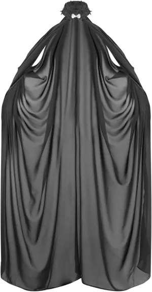 Miyaomn Ladies Womens Swimsuits Womens Chiffon Lace Halter Neck Cloak Solid Wedding Bridal Thin Shawl Cape Ladies Long Robe Halloween Cosplay Costume(Black,One Size)