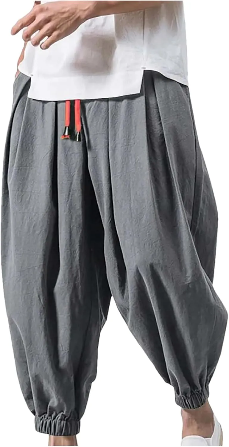 Mnjyihy Men's Fashion Harem Pants Casual Oversized Elastic Waist Drawstring Japanese Wide Leg Trouser