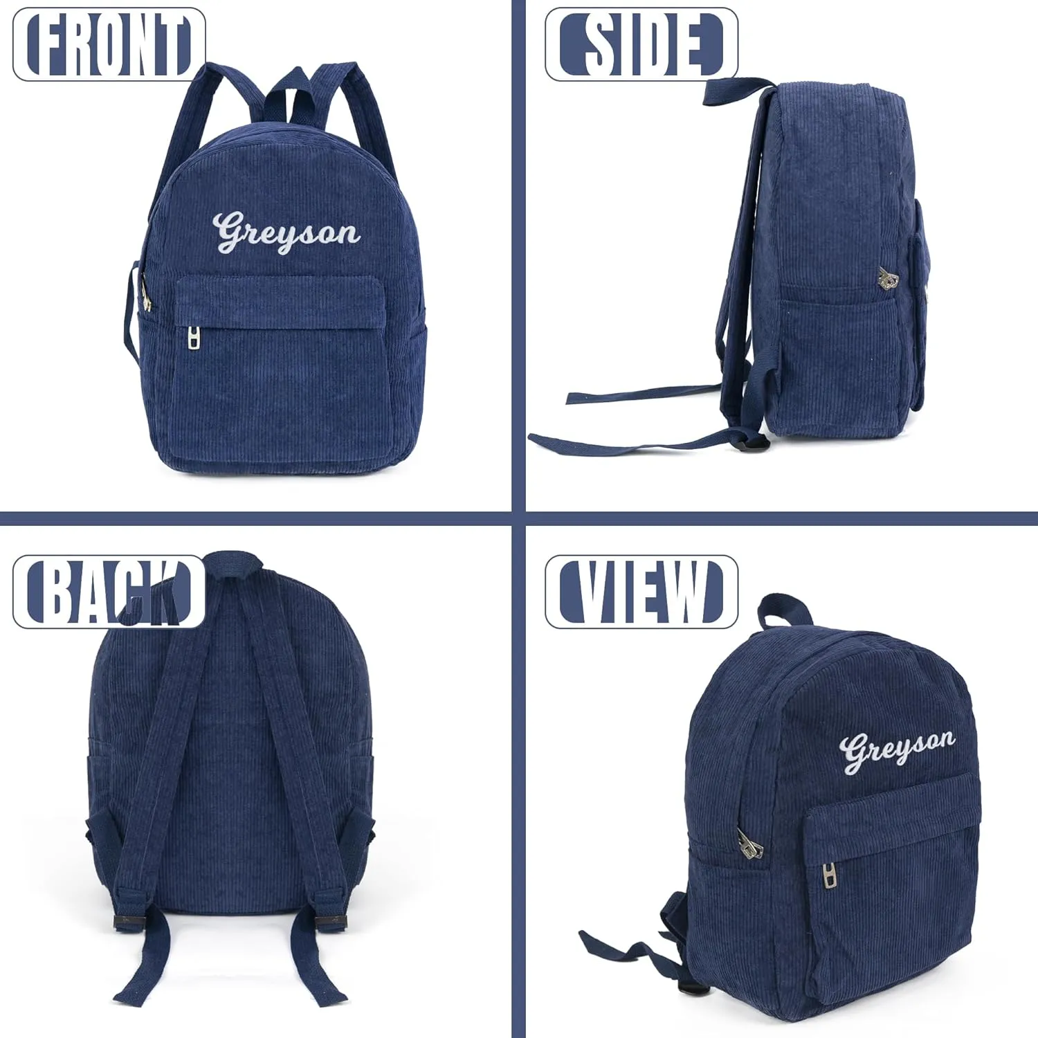 MT WORLD Navy Blue Corduroy Backpack, 13.5 x 5 x 10 inches, 12.0 fl oz, Lightweight, Custom, High School, Soft Shell, Zipper, Unisex Adults