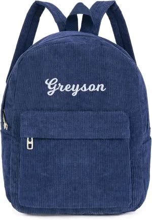 MT WORLD Navy Blue Corduroy Backpack, 13.5 x 5 x 10 inches, 12.0 fl oz, Lightweight, Custom, High School, Soft Shell, Zipper, Unisex Adults